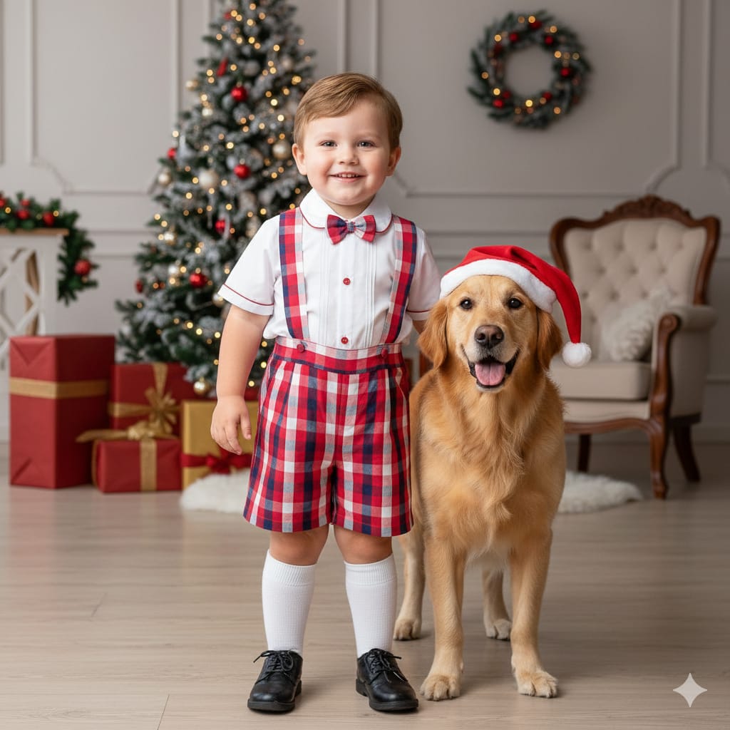 Conjunto infantil camiseta com bermuda xadrez  - 04 meses e 1 ano 