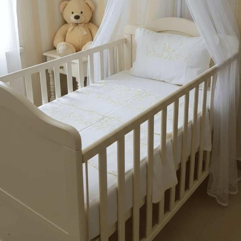 Lençol berço bordado á mão laço amarelo - 3 peças ( 400 FIOS )