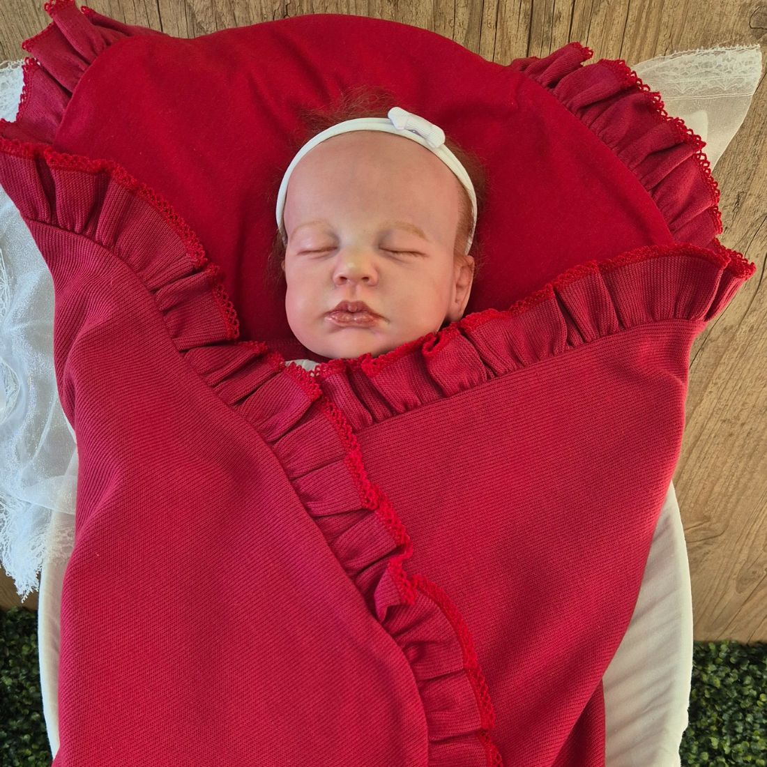 Manta bebê malha tricotada vermelha