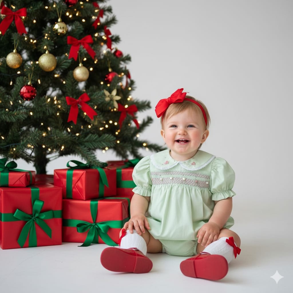 Romper bebê  - Pimpão verde  em casinha de abelha ponto scmock e bordado á mão rococó - 09 MESES  - Cópia (1)