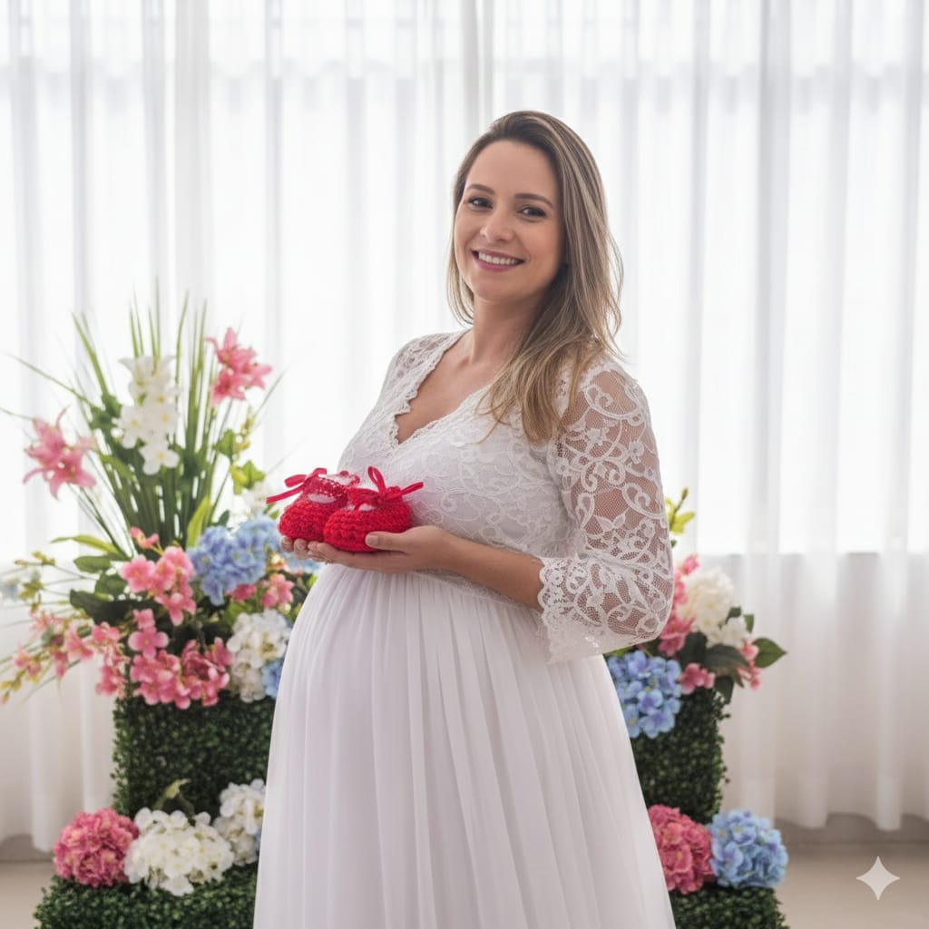 Sapatinho mercê crochê vermelha com rosinhas - 0 á 3 meses