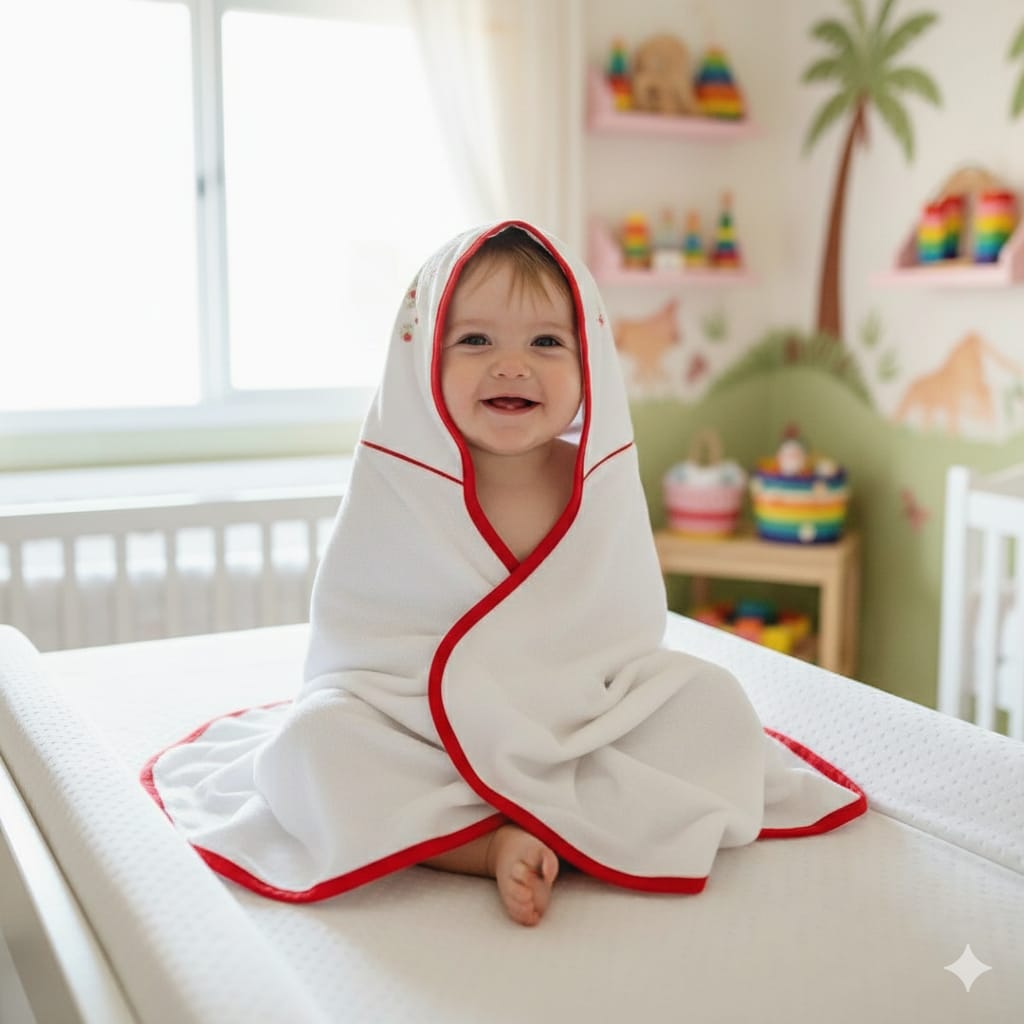 Toalha de banho com capuz bordado á mão doce moranguinho