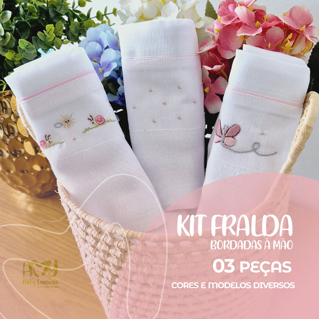 KIT FRALDA 3 PEÇAS MENINA COM CORES E MODELOS DIVERSOS 