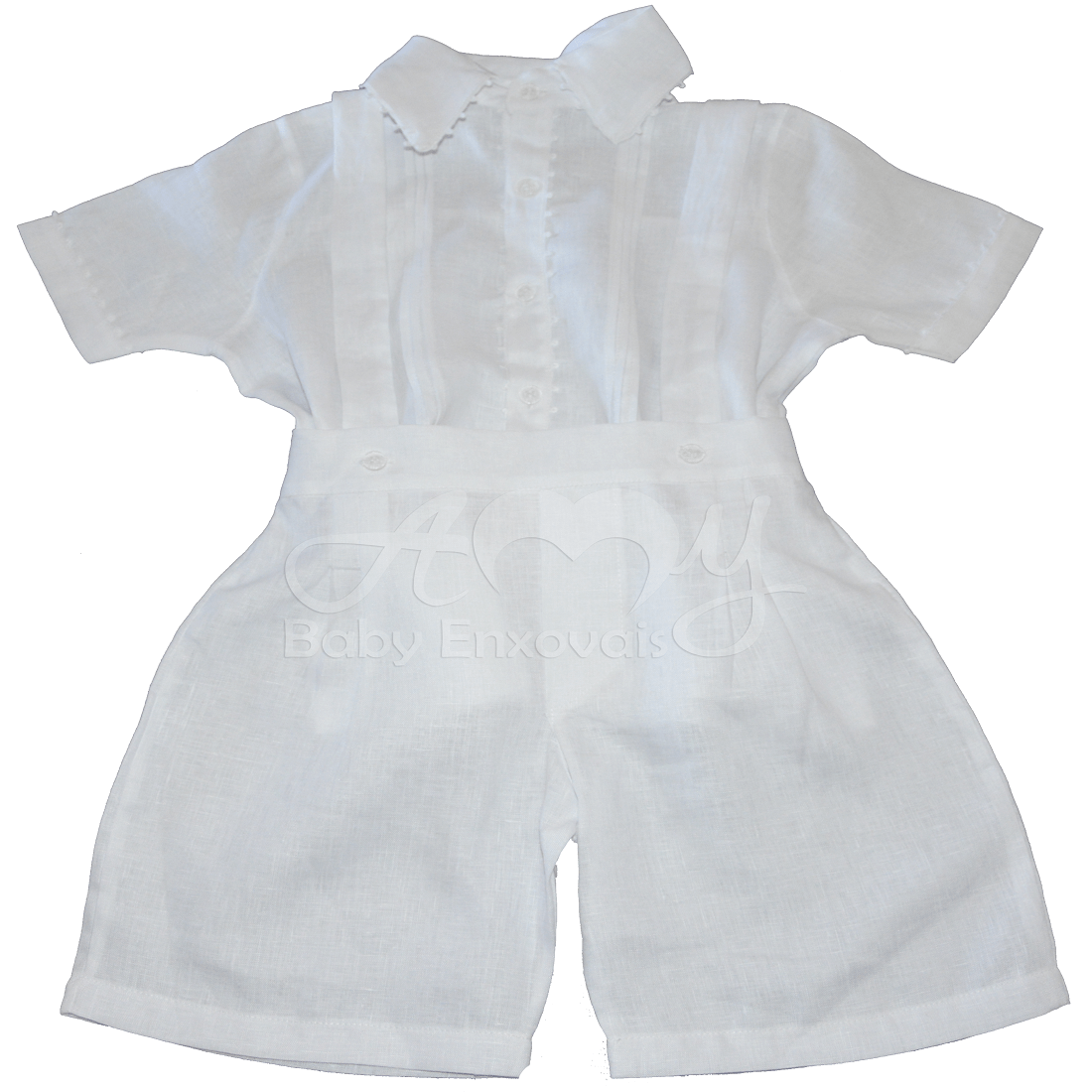 Conjunto em linho branco camiseta e bermuda em renda renascença - 04 meses ; 09 meses ; 1 ano e 2 anos 