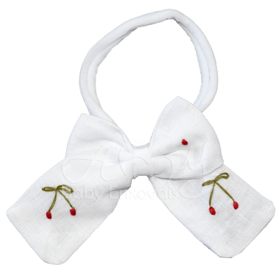 Faixa em meia de seda em tecido linho bordado cerejinha - P e M