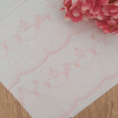 Lençol berço  bordado floral rosa - 3 peças   