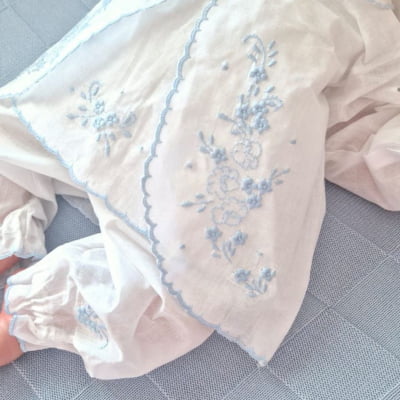 Conjunto pagão bordado  azul á mão  - 3 PEÇAS      