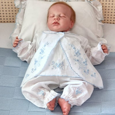 Conjunto pagão bordado  azul á mão  - 3 PEÇAS      