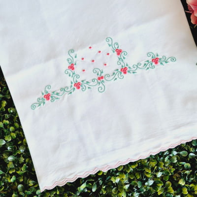 Cueiro lençol de xixi floral pink com folhagem verde