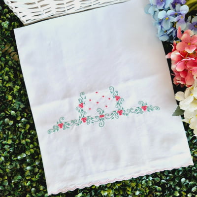 Cueiro lençol de xixi floral pink com folhagem verde