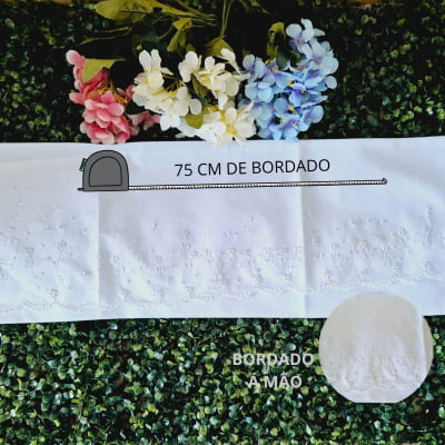 CUEIRO LUXO BORDADO Á MÃO FLORAL BRANCO ( 230 FIOS ) 