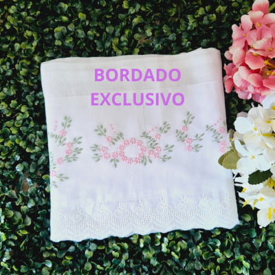 FRALDA LUXO BORDADA Á MÃO FLORA ROSA BARRA BICO DE RENDA  - UNIDADE 