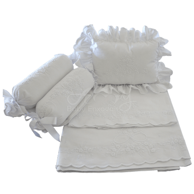 Jogo lençol de berço bordado branco - 4 peças    