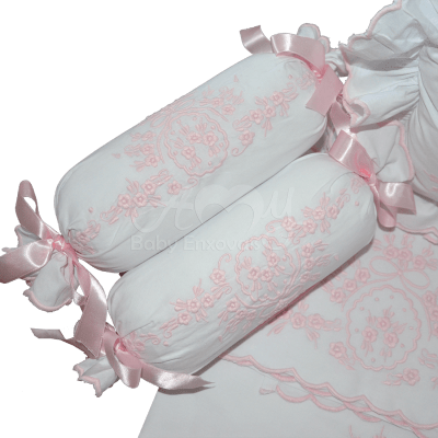 Jogo lençol de berço bordado rosa  - 4 peças  