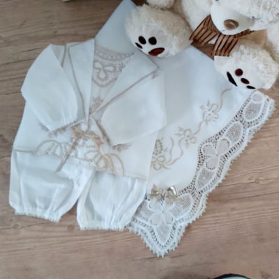 KIT MATERNIDADE RENDA RENASCENÇA BEGE   - 2 PEÇAS ( MANTA  + PAGÃO  )  