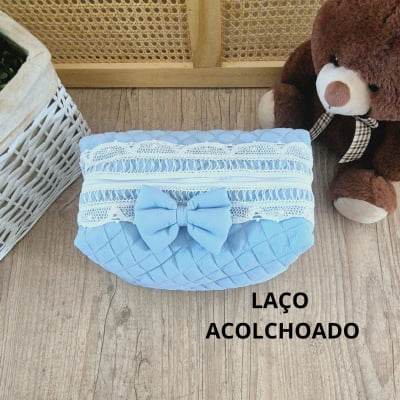 KIT PRESENTE NECESSAIRE MATERNIDADE AZUL EM RENDA RENASCENÇA  BRANCA - 3 PEÇAS 