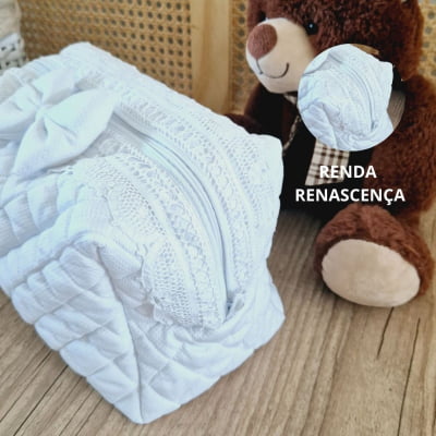 KIT PRESENTE NECESSAIRE MATERNIDADE BRANCA EM RENDA RENASCENÇA  BRANCA - 3 PEÇAS