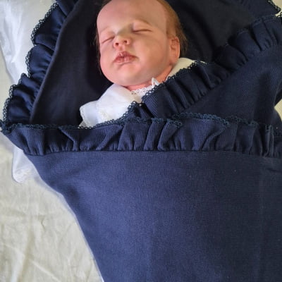 Manta bebê malha tricotada azul marinho