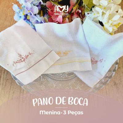 KIT PANO DE BOCA 3 PEÇAS MENINA COM CORES E MODELOS DIVERSOS  CONFORME A DISPONIBILIDADE EM ESTOQUE. - Cópia (1)