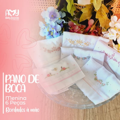 KIT PANO DE BOCA 6 PEÇAS MENINA COM CORES E MODELOS DIVERSOS  