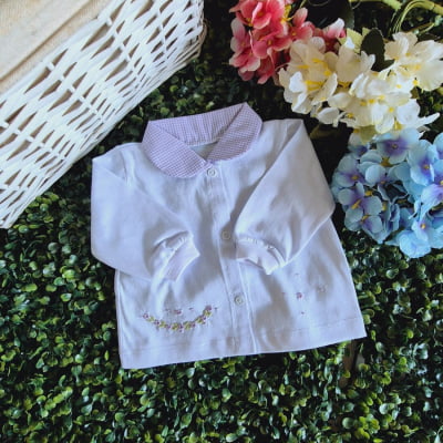 Pijama infantil bordado á mão lavanda floral