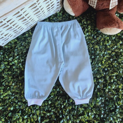 Pijama infantil bordado aplicado aviãozinho com calça azul