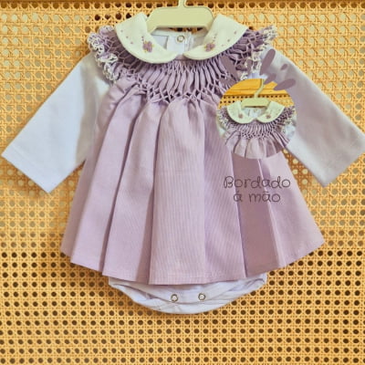 Saída de maternidade casinha de abelha lavanda ( Vestido + Body )   