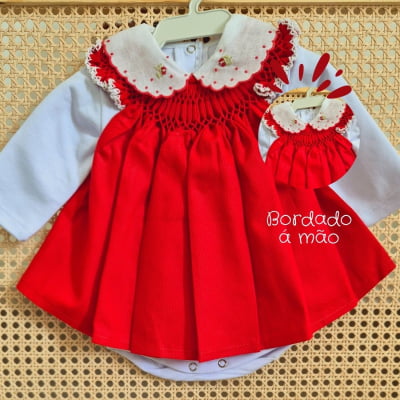 Saída de maternidade casinha de abelha vermelha ( Vestido + Body )  