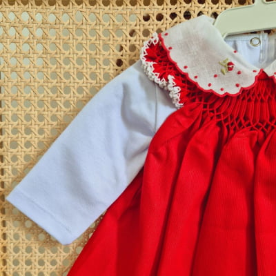 Saída de maternidade casinha de abelha vermelha ( Vestido + Body )  