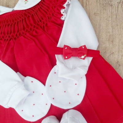 Saída de maternidade vermelha  ( Vestido pagão + manta + faixa + pantufa e luvinha  )  + BRINDE