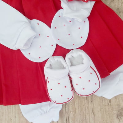 Saída de maternidade vermelha  ( Vestido pagão + manta + faixa + pantufa e luvinha  )  + BRINDE