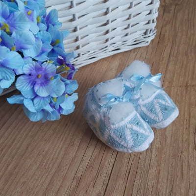 Sapatinho renda renascença azul e branco - 0 a 3 meses 