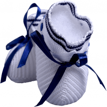 Sapatinho crochê azul marinho e branco - 0 a 3 meses