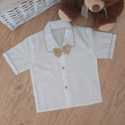 Conjunto infantil camiseta com bermuda bege  - 04 MESES ; 09 MESES ; 1 ANO E 2 ANOS