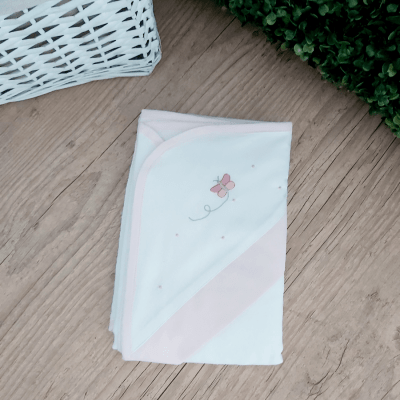 Toalha de banho com capuz borboleta rosa