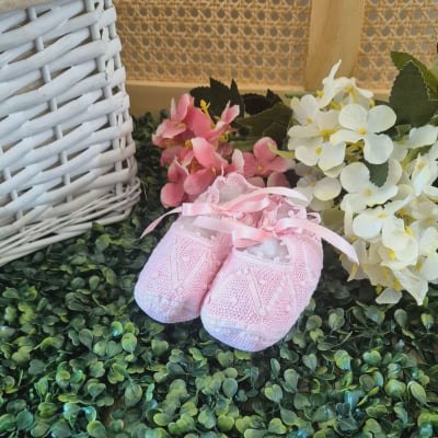 Sapatinho renda renascença rosa - 0 a 3 meses 