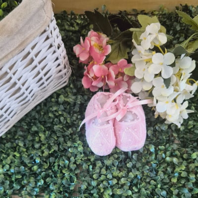 Sapatinho renda renascença rosa - 0 a 3 meses 