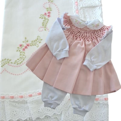 Saída de maternidade rosa ( Vestido pagão + manta )   