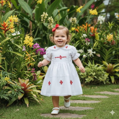 Vestido Manu bordado rococó vermelho  com calcinha - 2 anos
