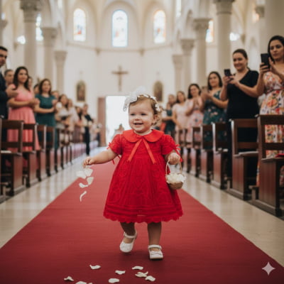 Vestido renda renascença vermelho ângela - 1 ano