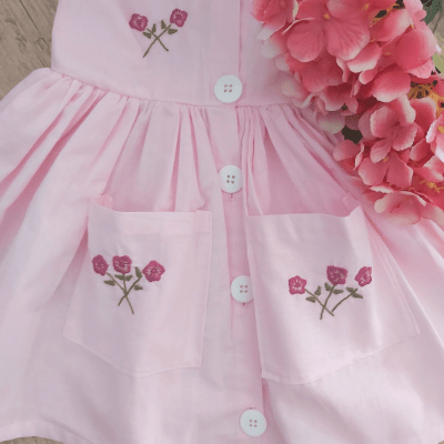 Vestido rosa bordado rosa alice - 06 meses; 1 ano e 2 anos