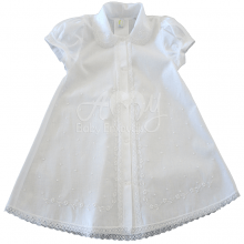 Vestido bordado á mão floral  branco - 06 á 12 meses 