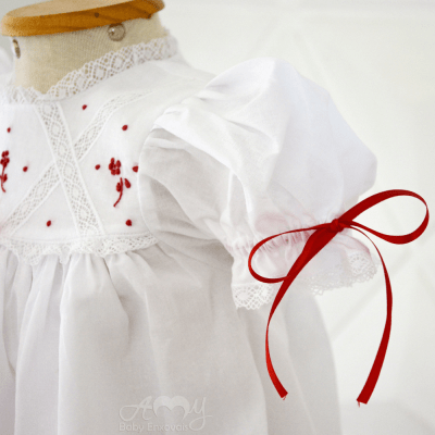 Vestido bordado á mão floral vermelho rebeca - 1 ano