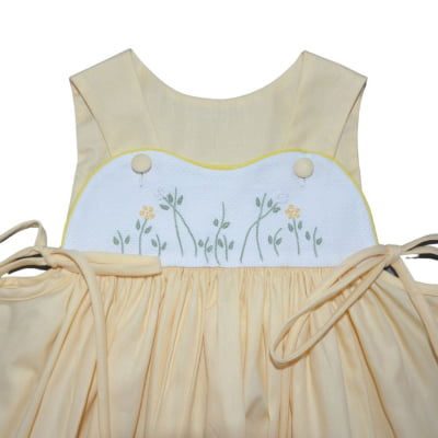 Vestido Infantil lacinho amarelo com bordado florzinha - 06 meses e 1 ano 