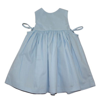Vestido Infantil lacinho azul com bordado florzinha - 09 meses; 1 ano e 2 anos.