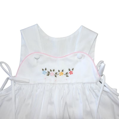 Vestido Infantil lacinho branco com bordado rosinhas - 1 ano