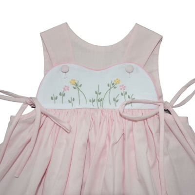 Vestido Infantil lacinho rosa com bordado florzinha - 09 meses ; 2 anos