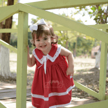 Vestido infantil renda renascença poá vermelho  - 9 meses; 1 ano e 2 anos