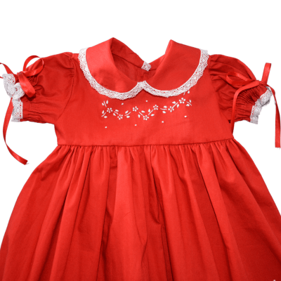 Vestido vermelho bordado á mão Ester com calcinha - 1 ano