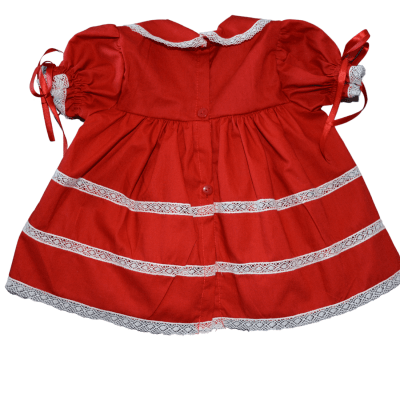 Vestido vermelho bordado á mão Rebeca com calcinha - 0 a 4 meses